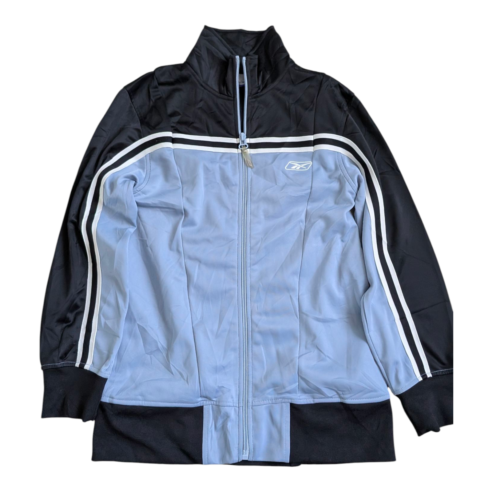 Reebok Youth Track Jacket Kids Size 10–12 Medium Black Blue Full Zip Retro Style - USASTARFASHION