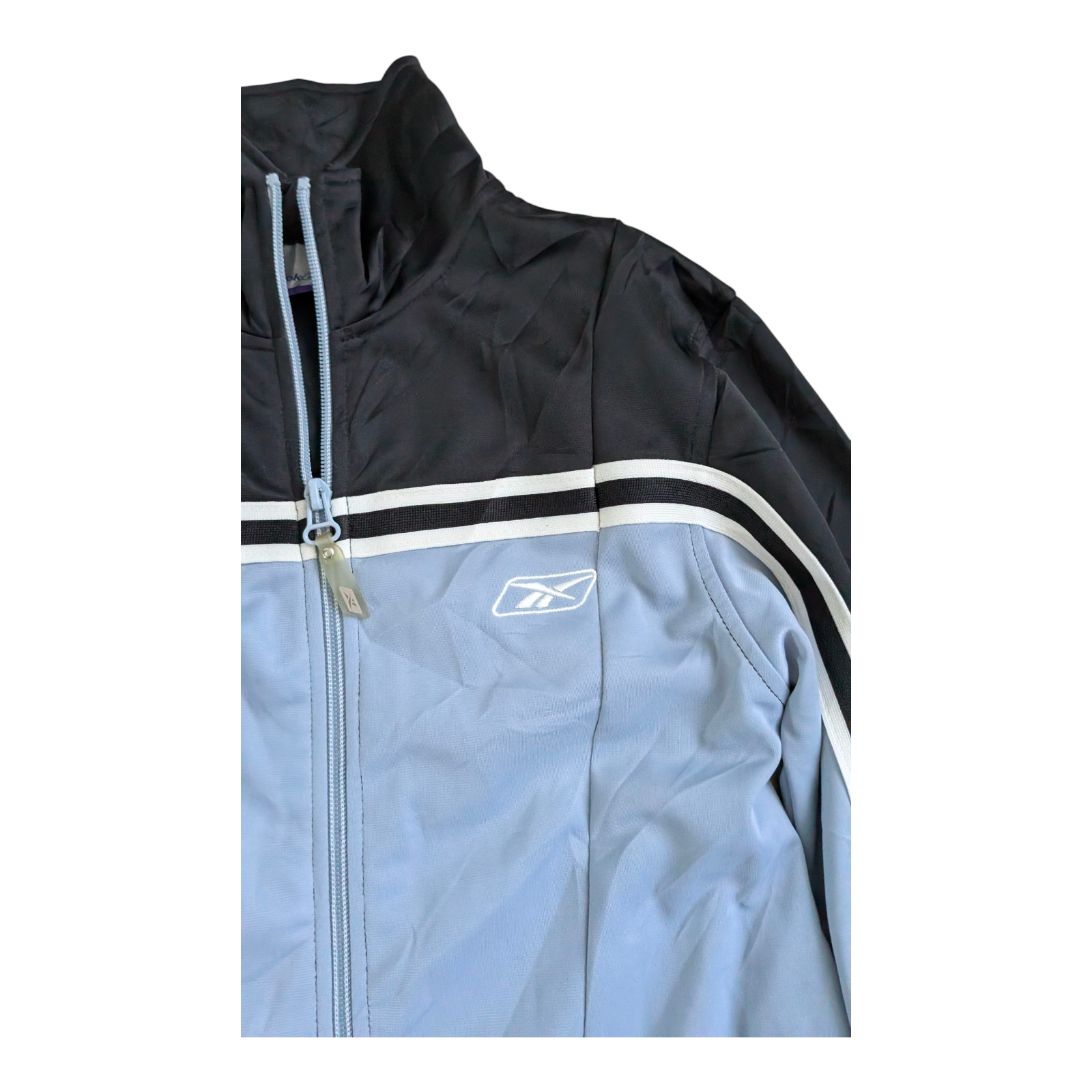 Reebok Youth Track Jacket Kids Size 10–12 Medium Black Blue Full Zip Retro Style - USASTARFASHION