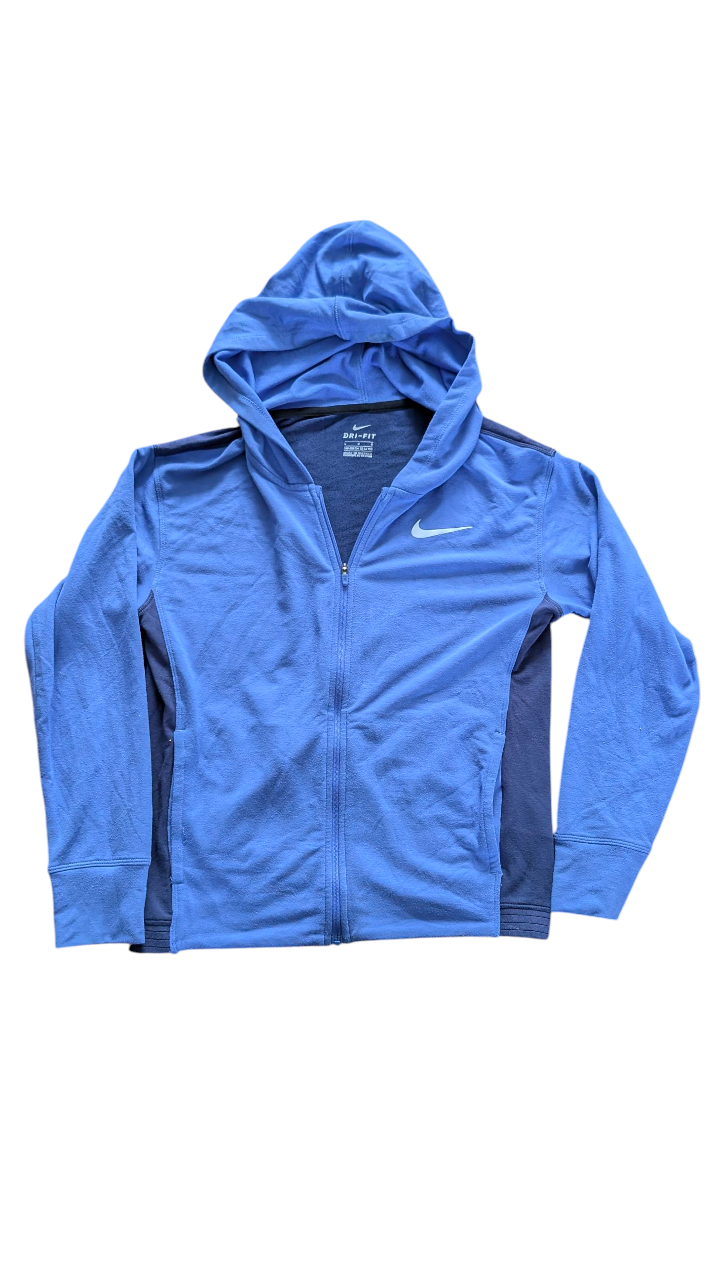 Nike Dri-FIT Youth Hoodie Large 12–13 Years Blue Navy Full Zip Lightweight - USASTARFASHION