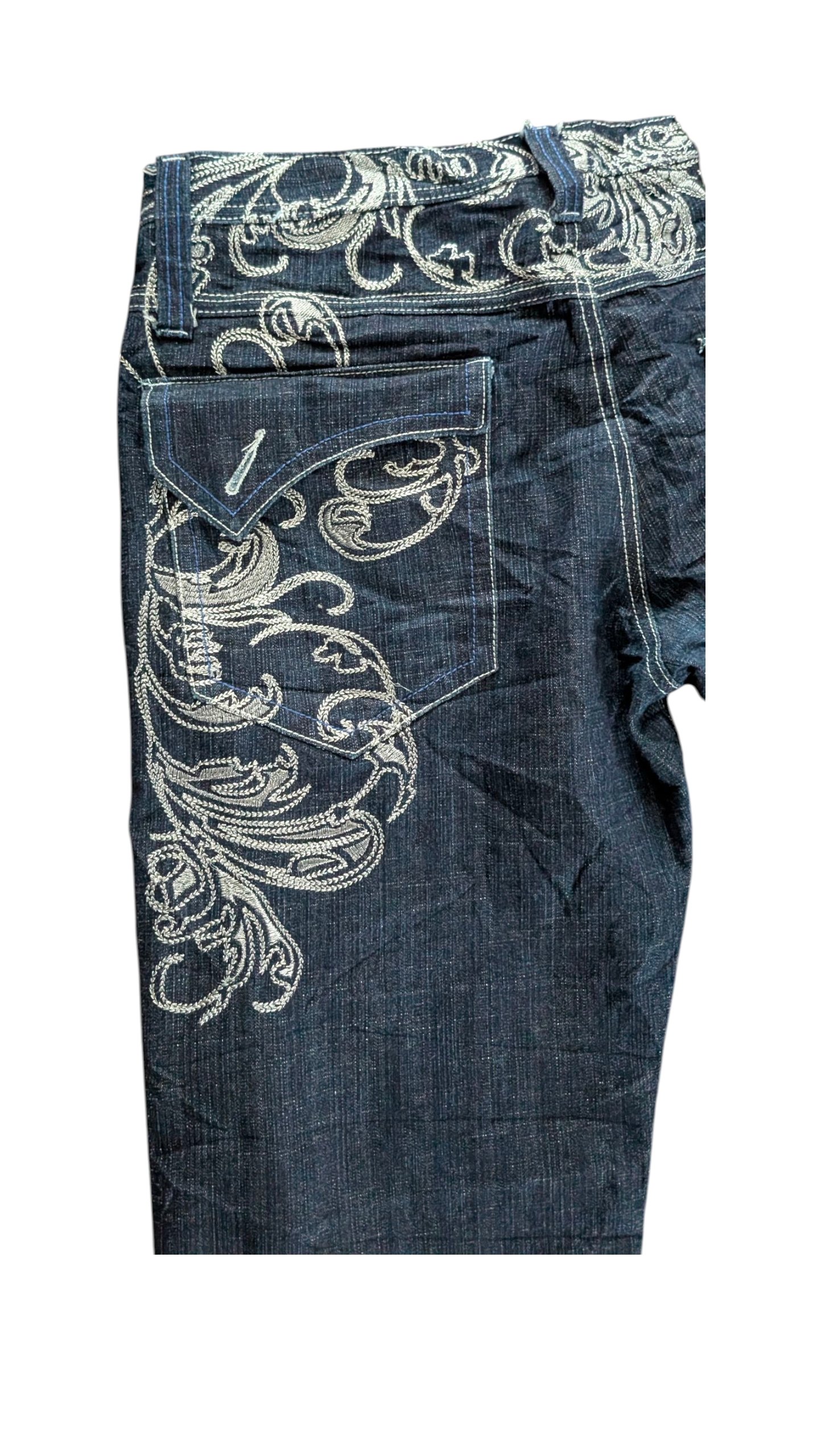 Delf W36 L32 Embroidered Jeans Baroque Floral Straight Leg Denim - USASTARFASHION