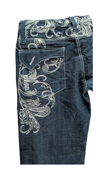 Delf W36 L32 Embroidered Jeans Baroque Floral Straight Leg Denim - USASTARFASHION