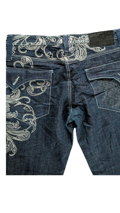 Delf W36 L32 Embroidered Jeans Baroque Floral Straight Leg Denim - USASTARFASHION