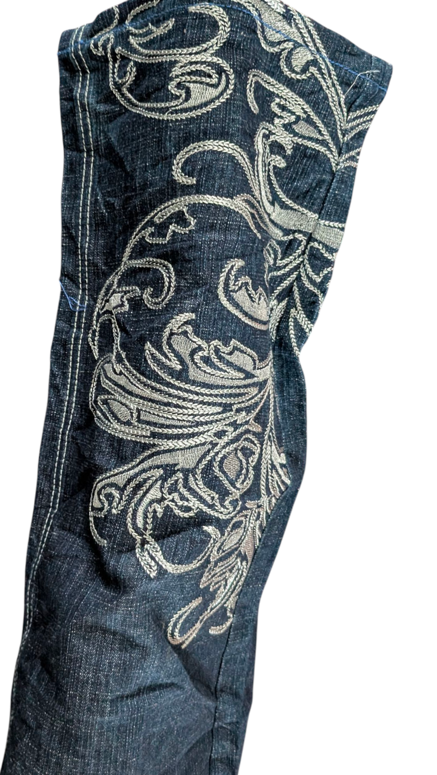 Delf W36 L32 Embroidered Jeans Baroque Floral Straight Leg Denim - USASTARFASHION
