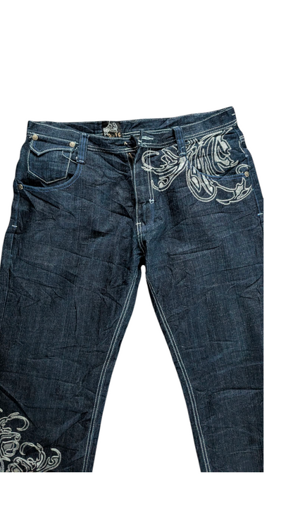 Delf W36 L32 Embroidered Jeans Baroque Floral Straight Leg Denim - USASTARFASHION