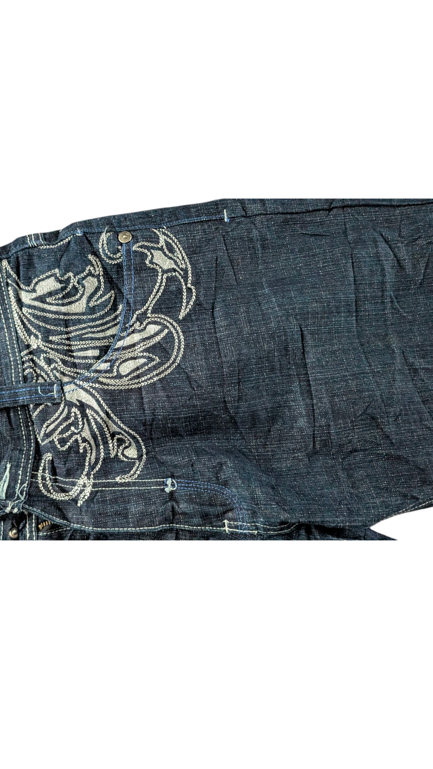 Delf W36 L32 Embroidered Jeans Baroque Floral Straight Leg Denim - USASTARFASHION