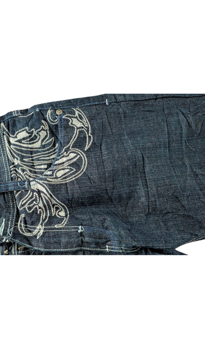 Delf W36 L32 Embroidered Jeans Baroque Floral Straight Leg Denim - USASTARFASHION