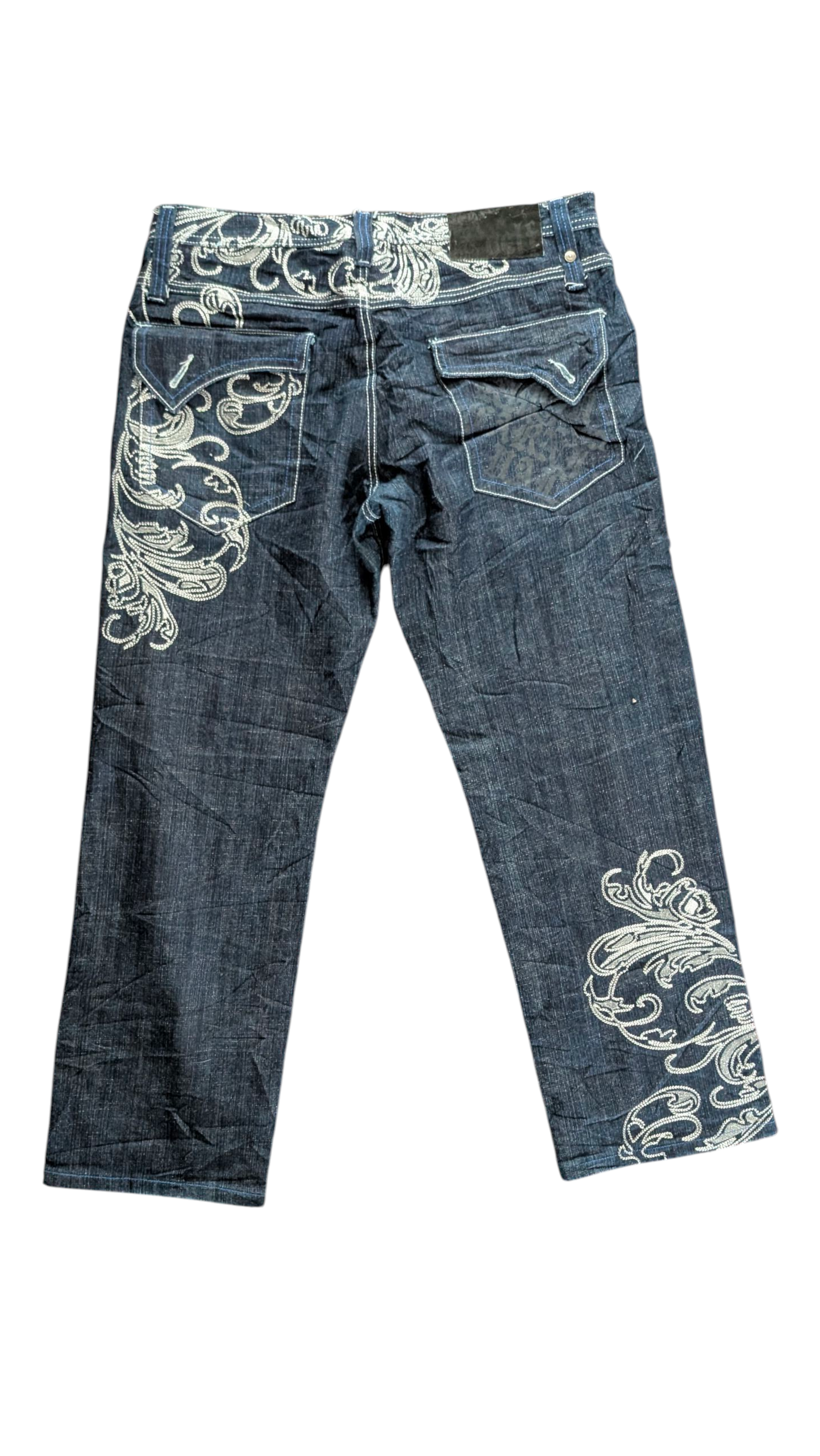 Delf W36 L32 Embroidered Jeans Baroque Floral Straight Leg Denim - USASTARFASHION
