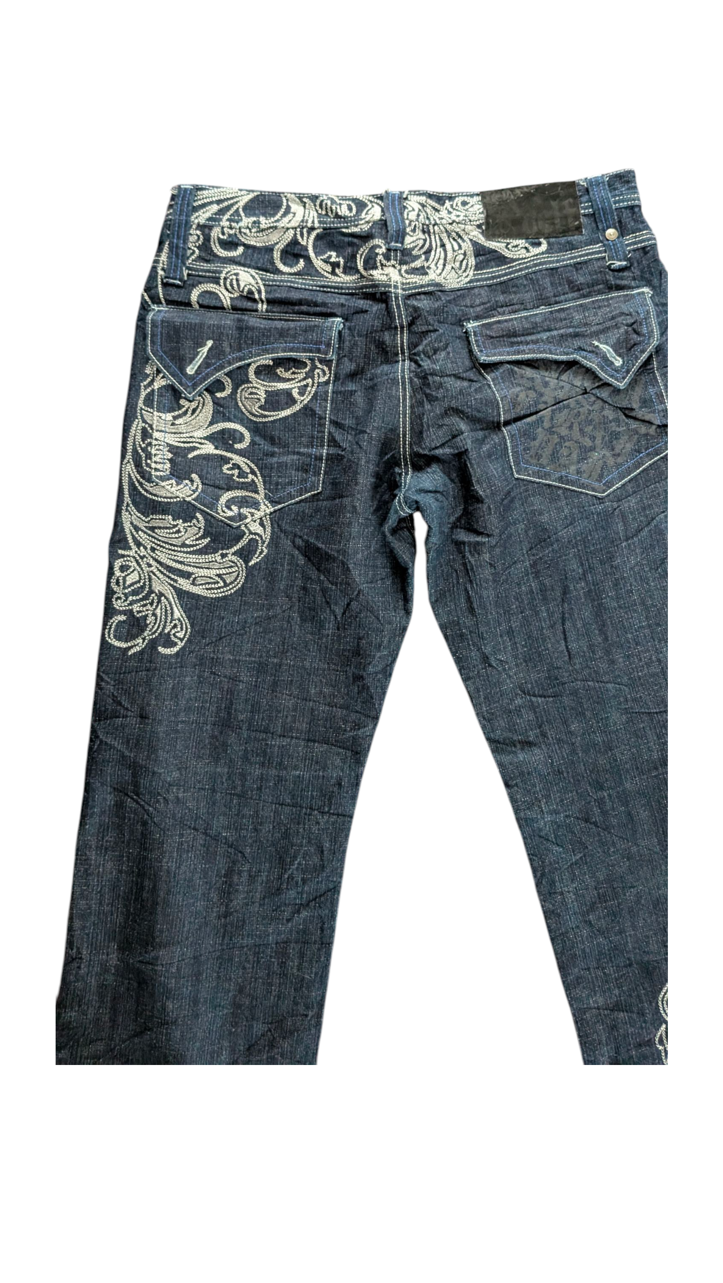Delf W36 L32 Embroidered Jeans Baroque Floral Straight Leg Denim - USASTARFASHION