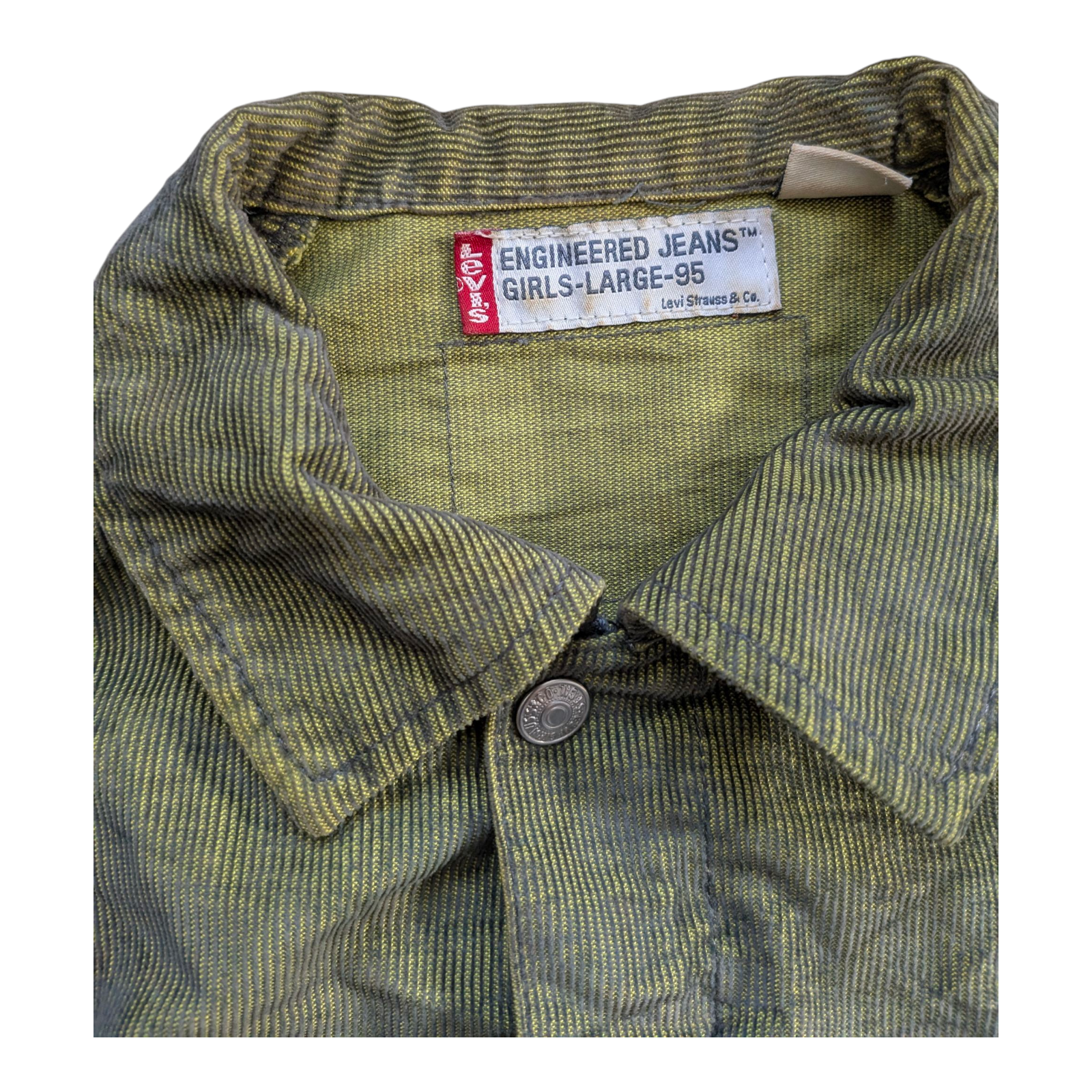 Levi’s Engineered Jeans Jacket Girls Large 95 Green Striped Vintage - USASTARFASHION