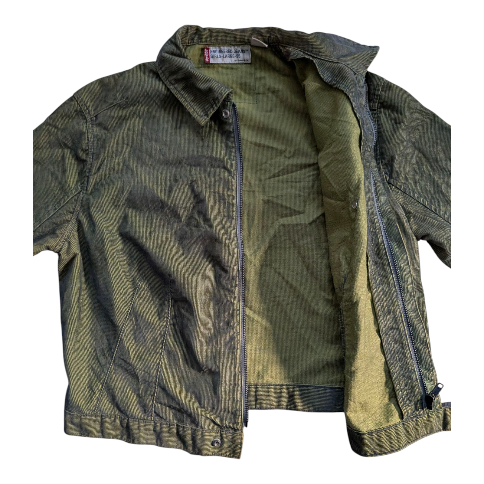 Levi’s Engineered Jeans Jacket Girls Large 95 Green Striped Vintage - USASTARFASHION