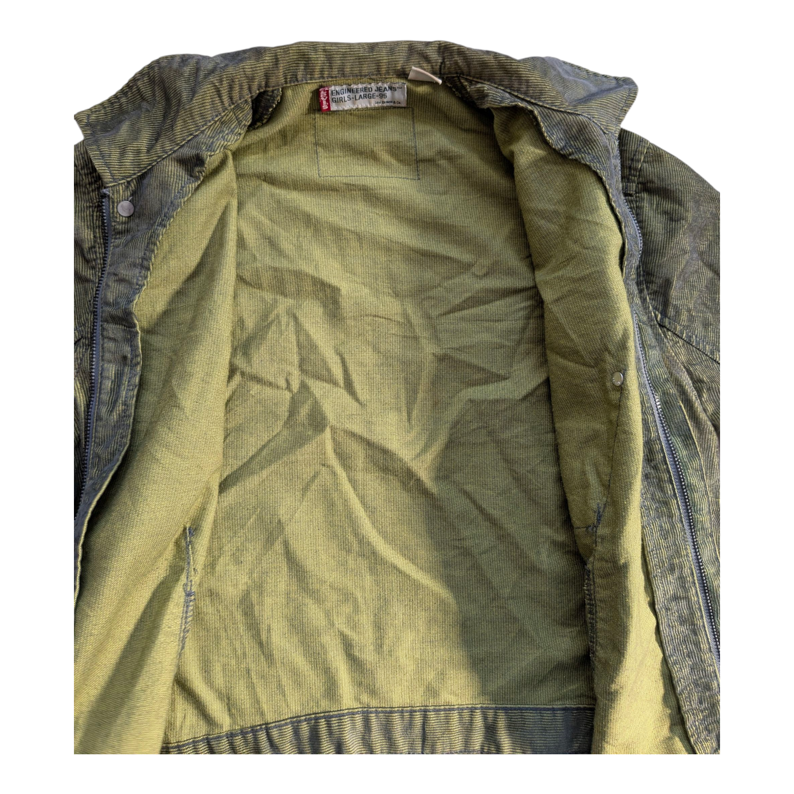 Levi’s Engineered Jeans Jacket Girls Large 95 Green Striped Vintage - USASTARFASHION