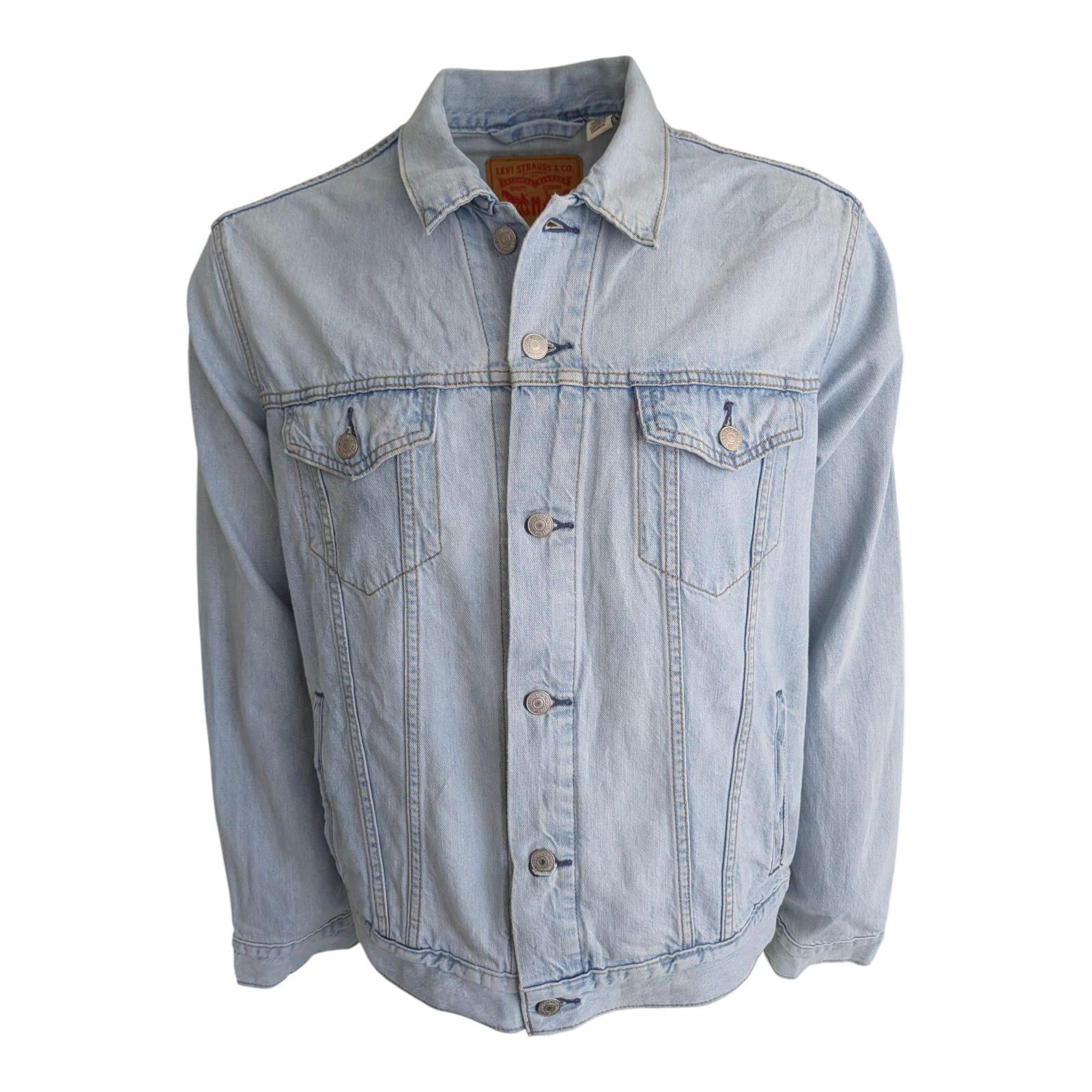 Levi’s Denim Jacket Light Blue Trucker Size L Large 100% Cotton - USASTARFASHION