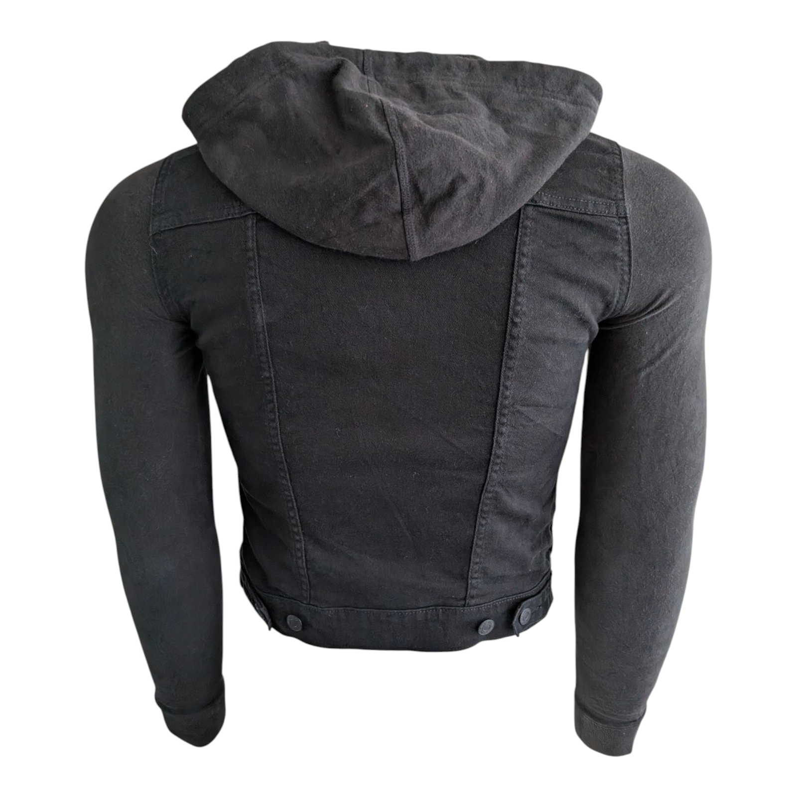 Levi’s Hybrid Original Trucker Jacket Black Small Hooded Denim Sweatshirt Sleeve - USASTARFASHION