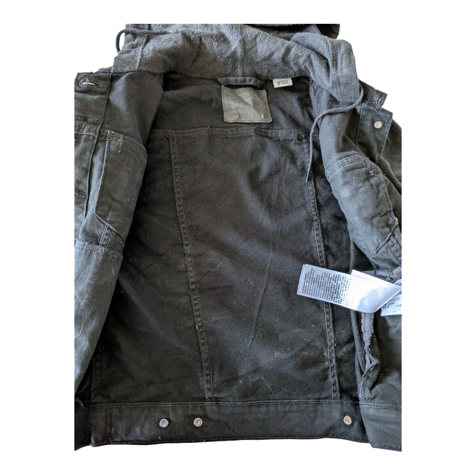 Levi’s Hybrid Original Trucker Jacket Black Small Hooded Denim Sweatshirt Sleeve - USASTARFASHION