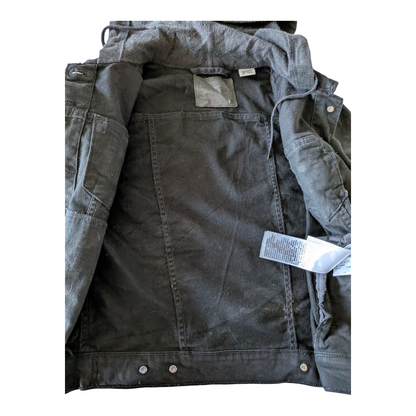 Levi’s Hybrid Original Trucker Jacket Black Small Hooded Denim Sweatshirt Sleeve - USASTARFASHION
