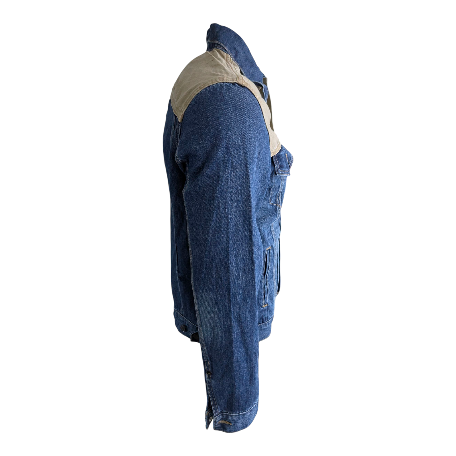 Levi’s Two-Tone Denim Trucker Jacket Men’s M Blue Khaki Canvas Panel Vintage - USASTARFASHION