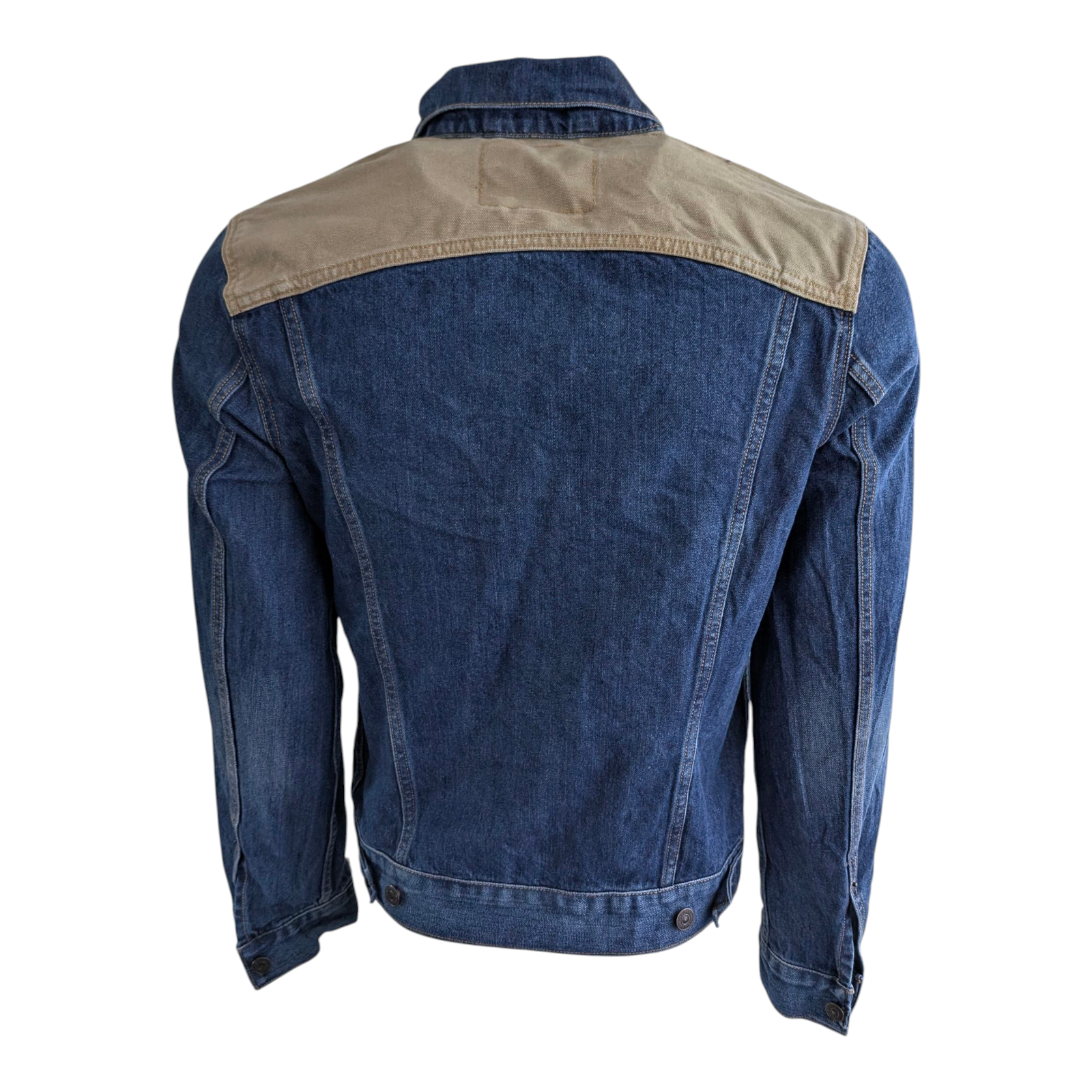 Levi’s Two-Tone Denim Trucker Jacket Men’s M Blue Khaki Canvas Panel Vintage - USASTARFASHION