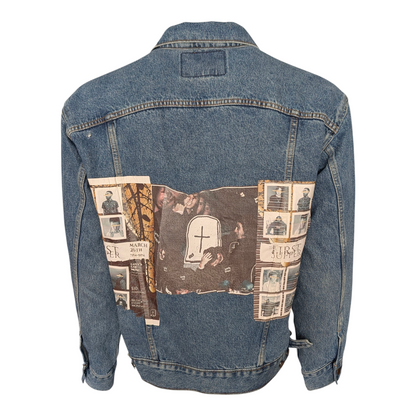 Levi Strauss Signature Denim Trucker Jacket Men’s Size M Blue – Custom Back Patc - USASTARFASHION
