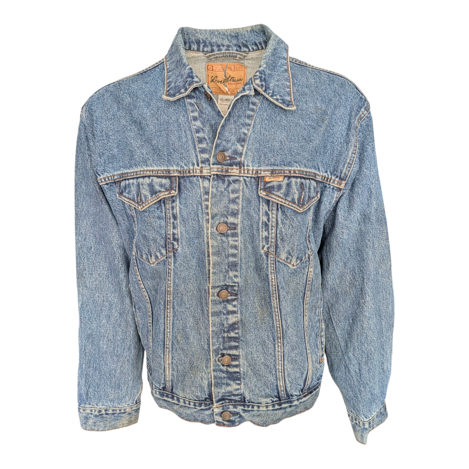 Levi Strauss Signature Denim Jacket Men’s Size L Blue Trucker Style 100% Cotton - USASTARFASHION