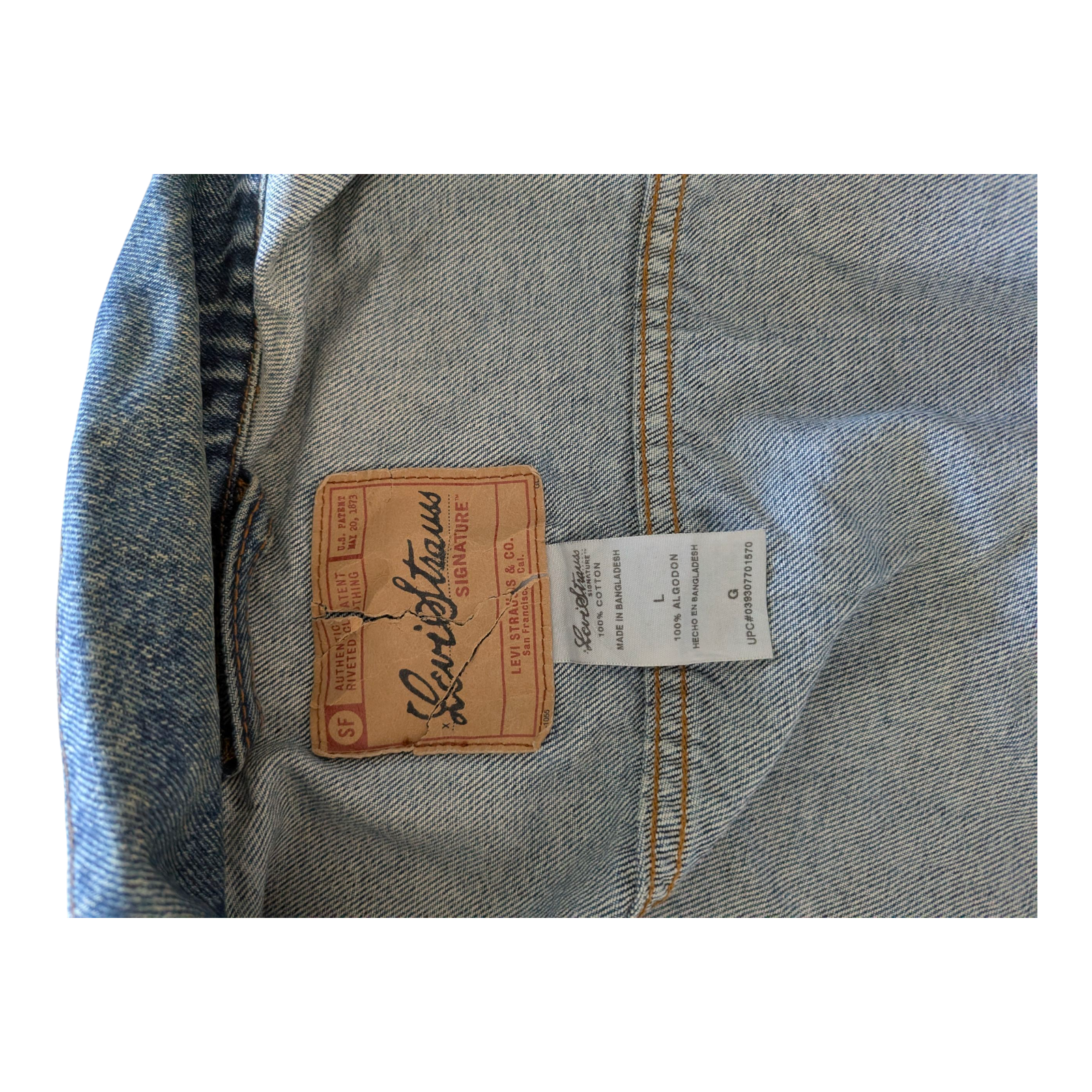 Levi Strauss Signature Denim Jacket Men’s Size L Blue Trucker Style 100% Cotton - USASTARFASHION