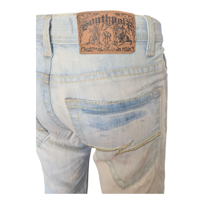 Southpole Men’s Hip Hop Jeans W29 L27 Light Wash Straight Fit Denim Distressed - USASTARFASHION