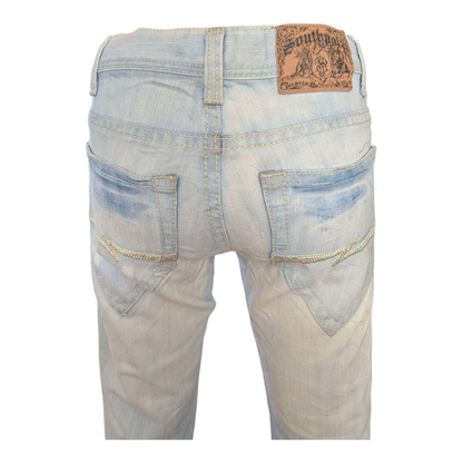 Southpole Men’s Hip Hop Jeans W29 L27 Light Wash Straight Fit Denim Distressed - USASTARFASHION