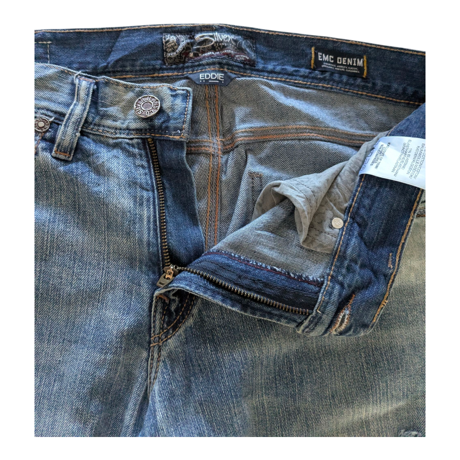 Silver Jeans Co. Eddie Men’s Jeans W31 L32 Relaxed Fit Straight Leg Blue Denim - USASTARFASHION