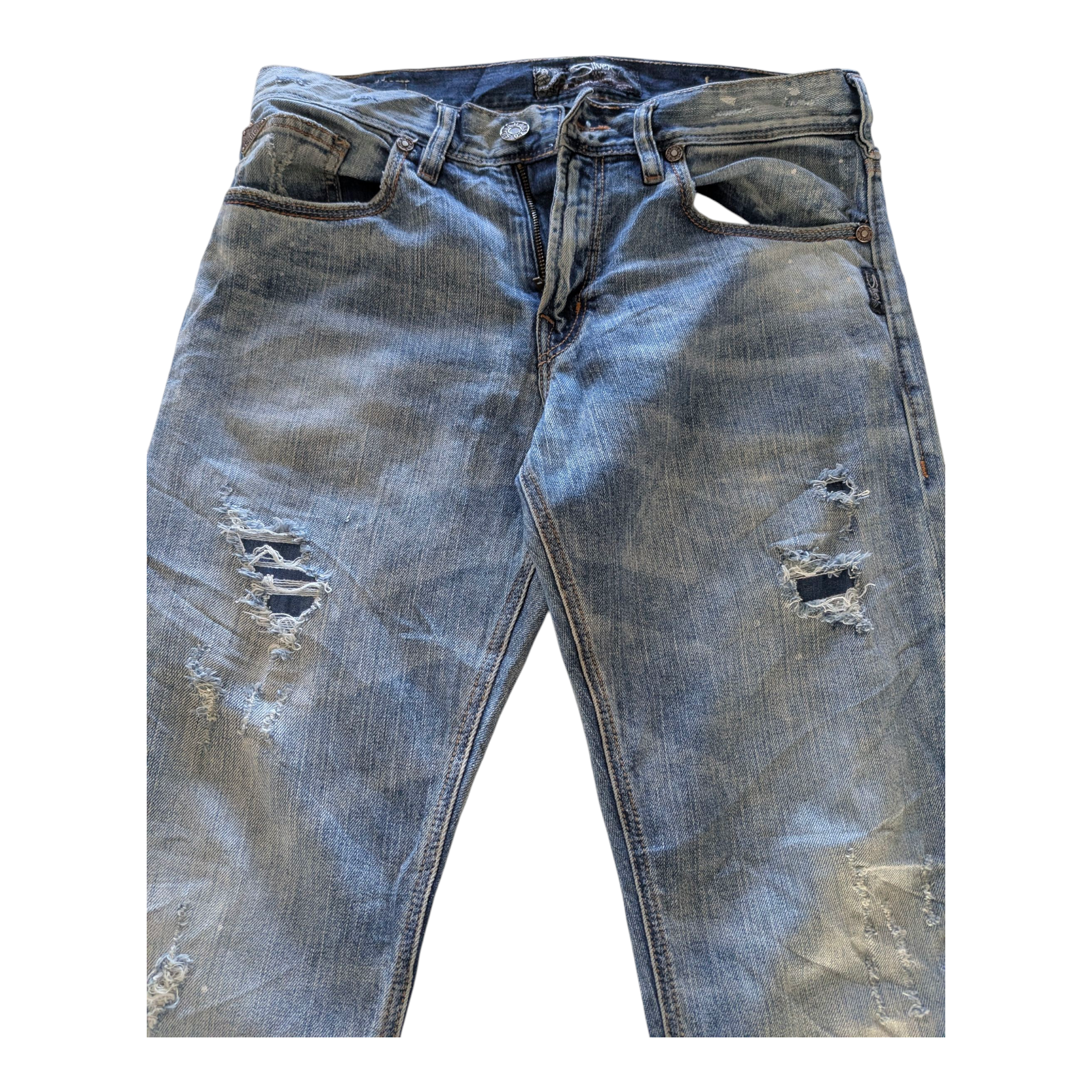 Silver Jeans Co. Eddie Men’s Jeans W31 L32 Relaxed Fit Straight Leg Blue Denim - USASTARFASHION