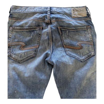 Silver Jeans Co. Eddie Men’s Jeans W31 L32 Relaxed Fit Straight Leg Blue Denim - USASTARFASHION