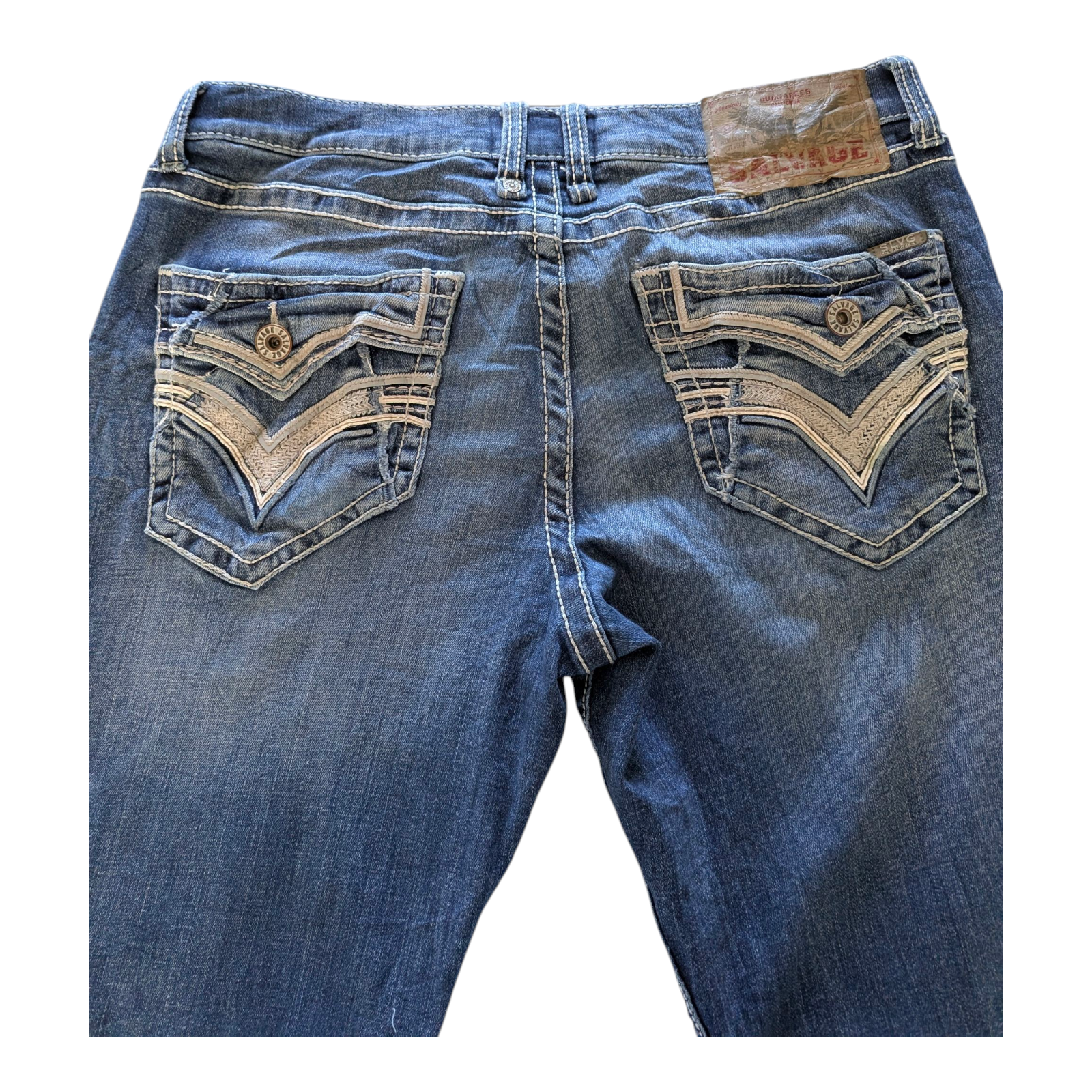 Salvage Supply Co. Jeans 34x30 Anarchy Straight Relaxed Fit Blue Buckle Distress - USASTARFASHION
