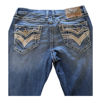 Salvage Supply Co. Jeans 34x30 Anarchy Straight Relaxed Fit Blue Buckle Distress - USASTARFASHION