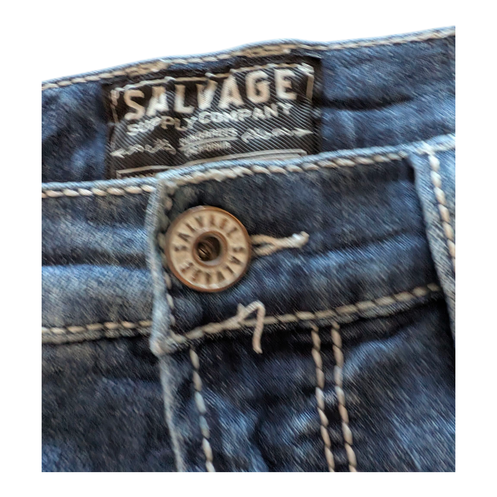 Salvage Supply Co. Jeans 34x30 Anarchy Straight Relaxed Fit Blue Buckle Distress - USASTARFASHION