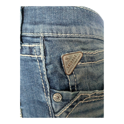 Salvage Supply Co. Jeans 34x30 Anarchy Straight Relaxed Fit Blue Buckle Distress - USASTARFASHION