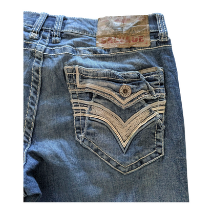 Salvage Supply Co. Jeans 34x30 Anarchy Straight Relaxed Fit Blue Buckle Distress - USASTARFASHION