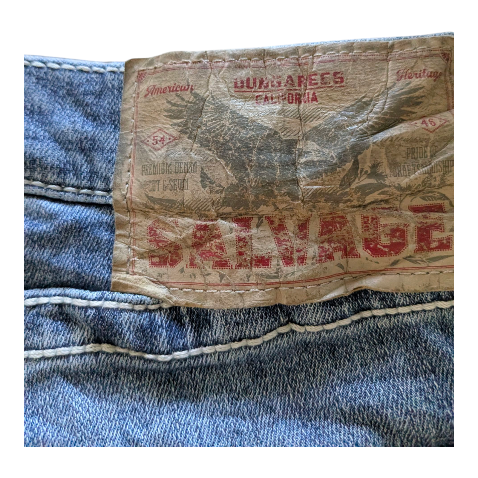Salvage Supply Co. Jeans 34x30 Anarchy Straight Relaxed Fit Blue Buckle Distress - USASTARFASHION
