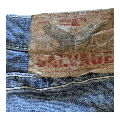 Salvage Supply Co. Jeans 34x30 Anarchy Straight Relaxed Fit Blue Buckle Distress - USASTARFASHION