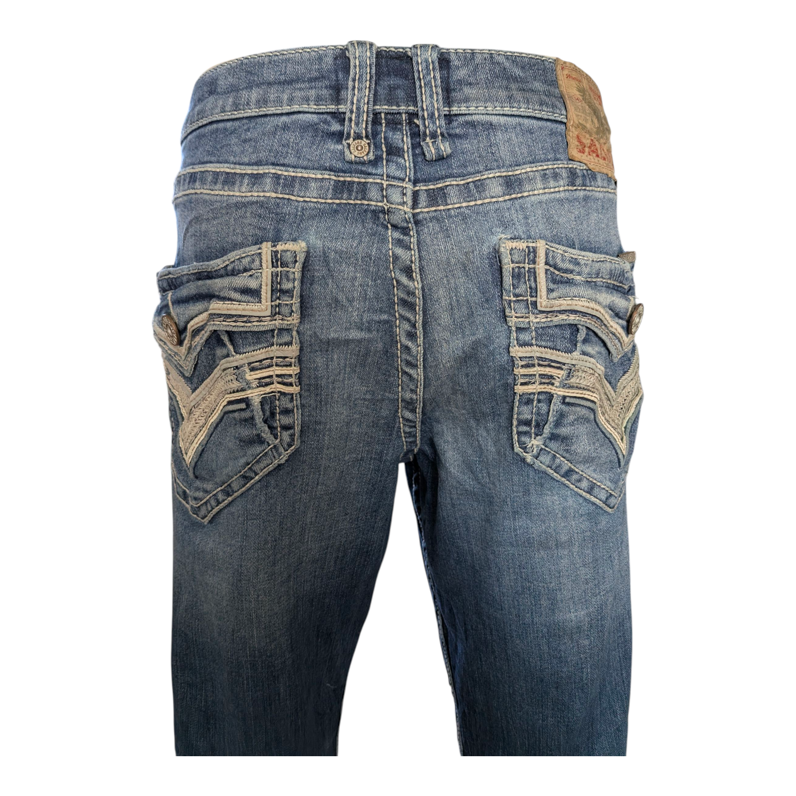Salvage Supply Co. Jeans 34x30 Anarchy Straight Relaxed Fit Blue Buckle Distress - USASTARFASHION