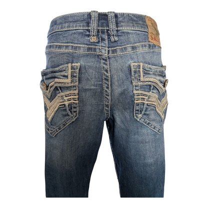 Salvage Supply Co. Jeans 34x30 Anarchy Straight Relaxed Fit Blue Buckle Distress - USASTARFASHION