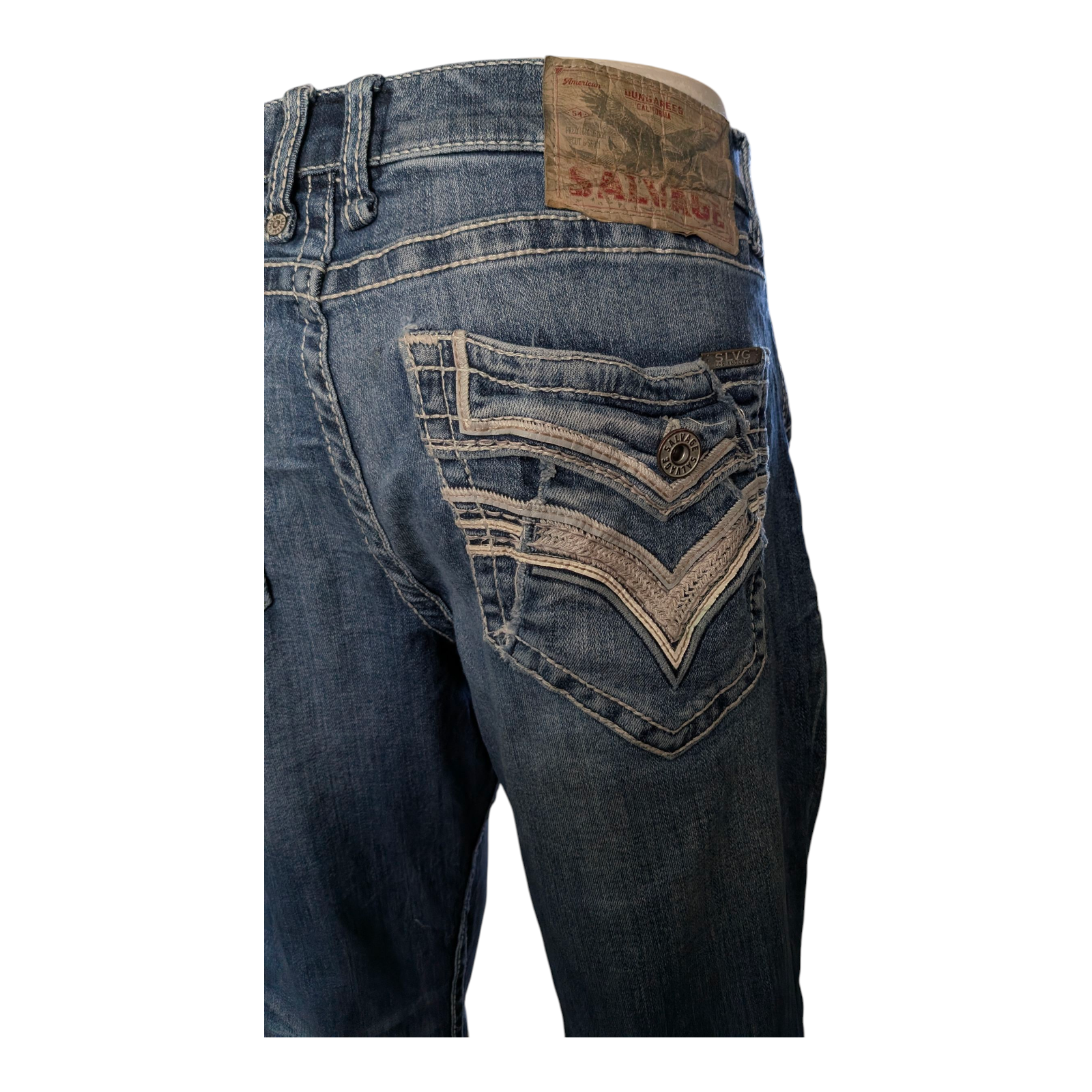 Salvage Supply Co. Jeans 34x30 Anarchy Straight Relaxed Fit Blue Buckle Distress - USASTARFASHION