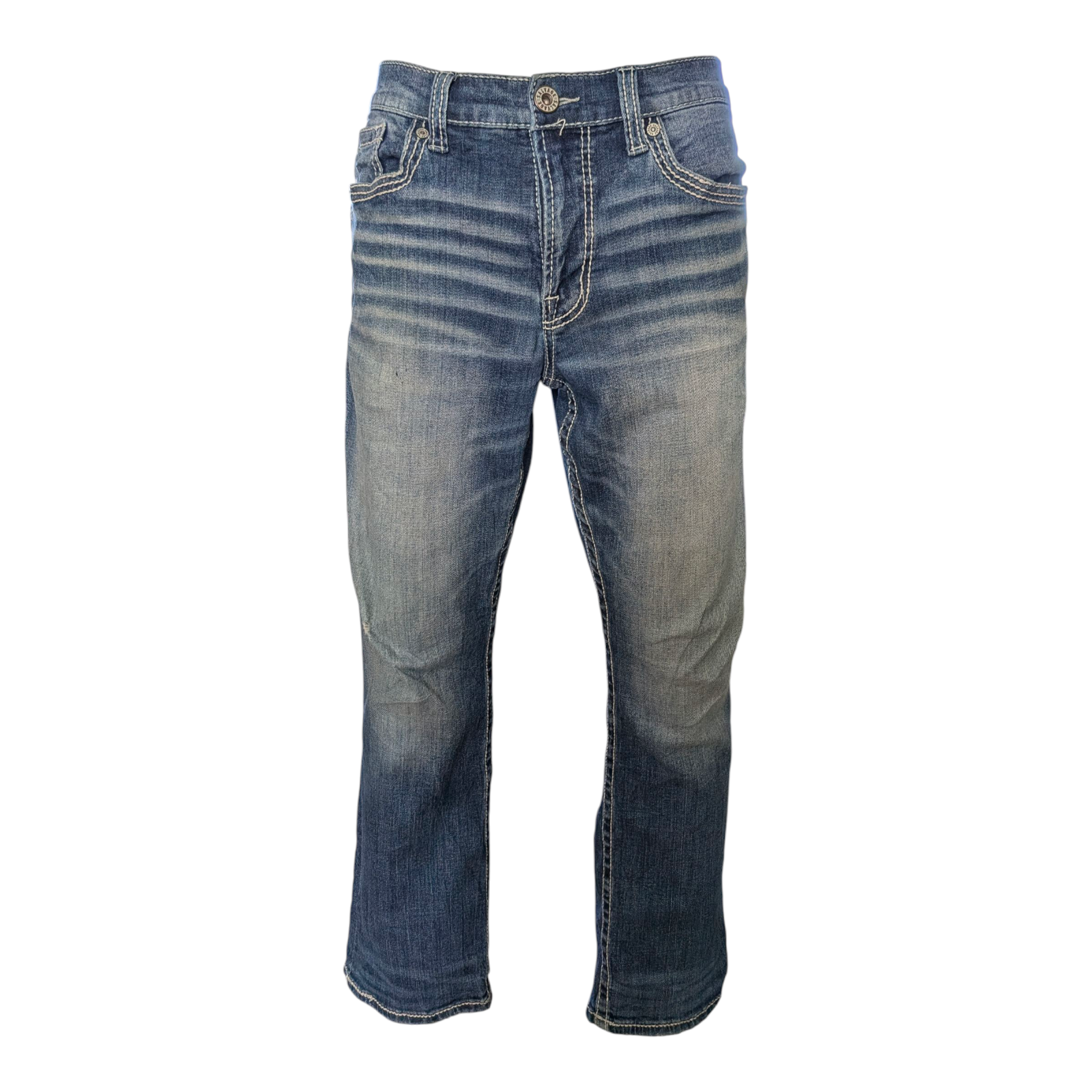 Salvage Supply Co. Jeans 34x30 Anarchy Straight Relaxed Fit Blue Buckle Distress - USASTARFASHION