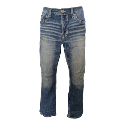 Salvage Supply Co. Jeans 34x30 Anarchy Straight Relaxed Fit Blue Buckle Distress - USASTARFASHION