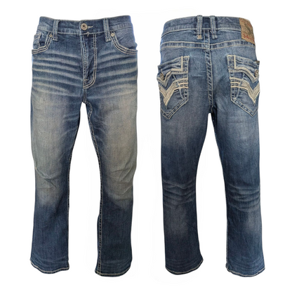 Salvage Supply Co. Jeans 34x30 Anarchy Straight Relaxed Fit Blue Buckle Distress - USASTARFASHION