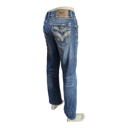 Salvage Supply Co. Jeans 34x30 Anarchy Straight Relaxed Fit Blue Buckle Distress - USASTARFASHION