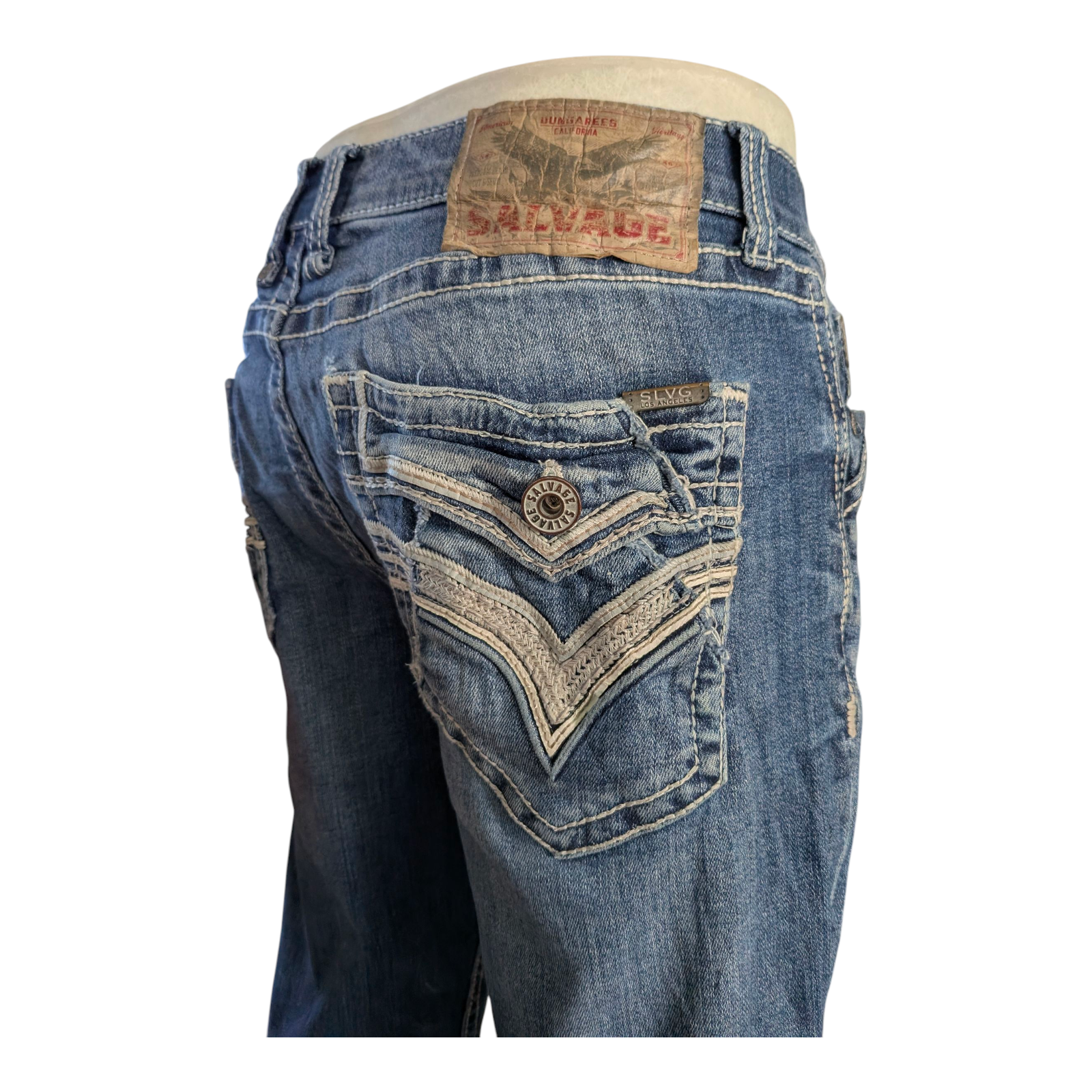 Salvage Supply Co. Jeans 34x30 Anarchy Straight Relaxed Fit Blue Buckle Distress - USASTARFASHION