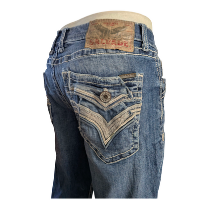 Salvage Supply Co. Jeans 34x30 Anarchy Straight Relaxed Fit Blue Buckle Distress - USASTARFASHION