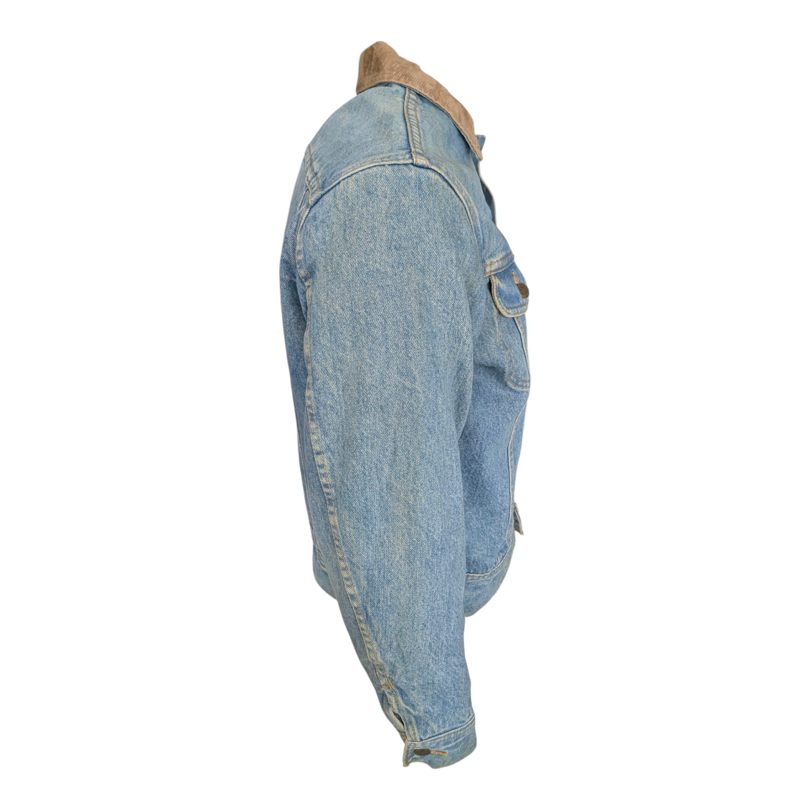 Vintage Lee Storm Rider Denim Jacket Blanket Lined Corduroy Collar USA 36R Small - USASTARFASHION