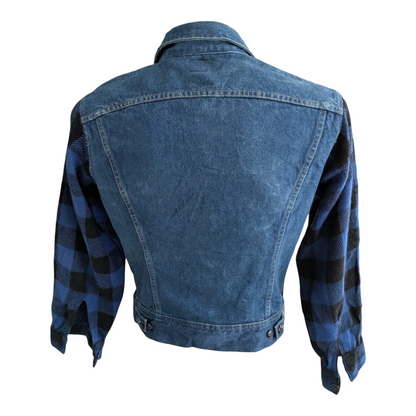 Vintage Lee Denim Jacket Flannel Sleeves Made in USA Blue Jean Workwear 36R - USASTARFASHION