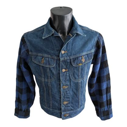 Vintage Lee Denim Jacket Flannel Sleeves Made in USA Blue Jean Workwear 36R - USASTARFASHION