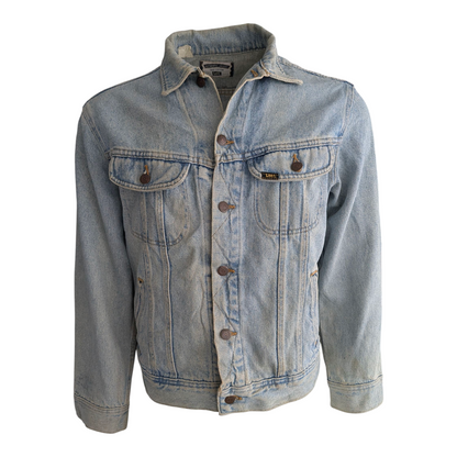 Vintage Lee Denim Jacket Made in USA 100% Cotton Blue Jean Trucker Size M - USASTARFASHION
