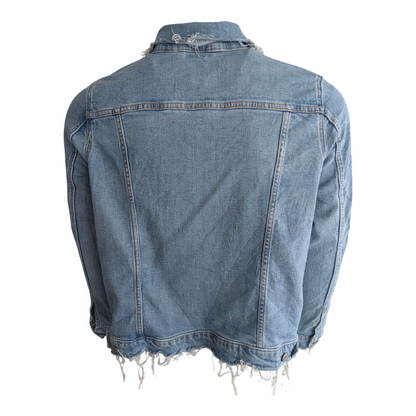 Levi’s Women’s Denim Trucker Jacket Distressed Embroidered Floral Blue 2X Plus - USASTARFASHION